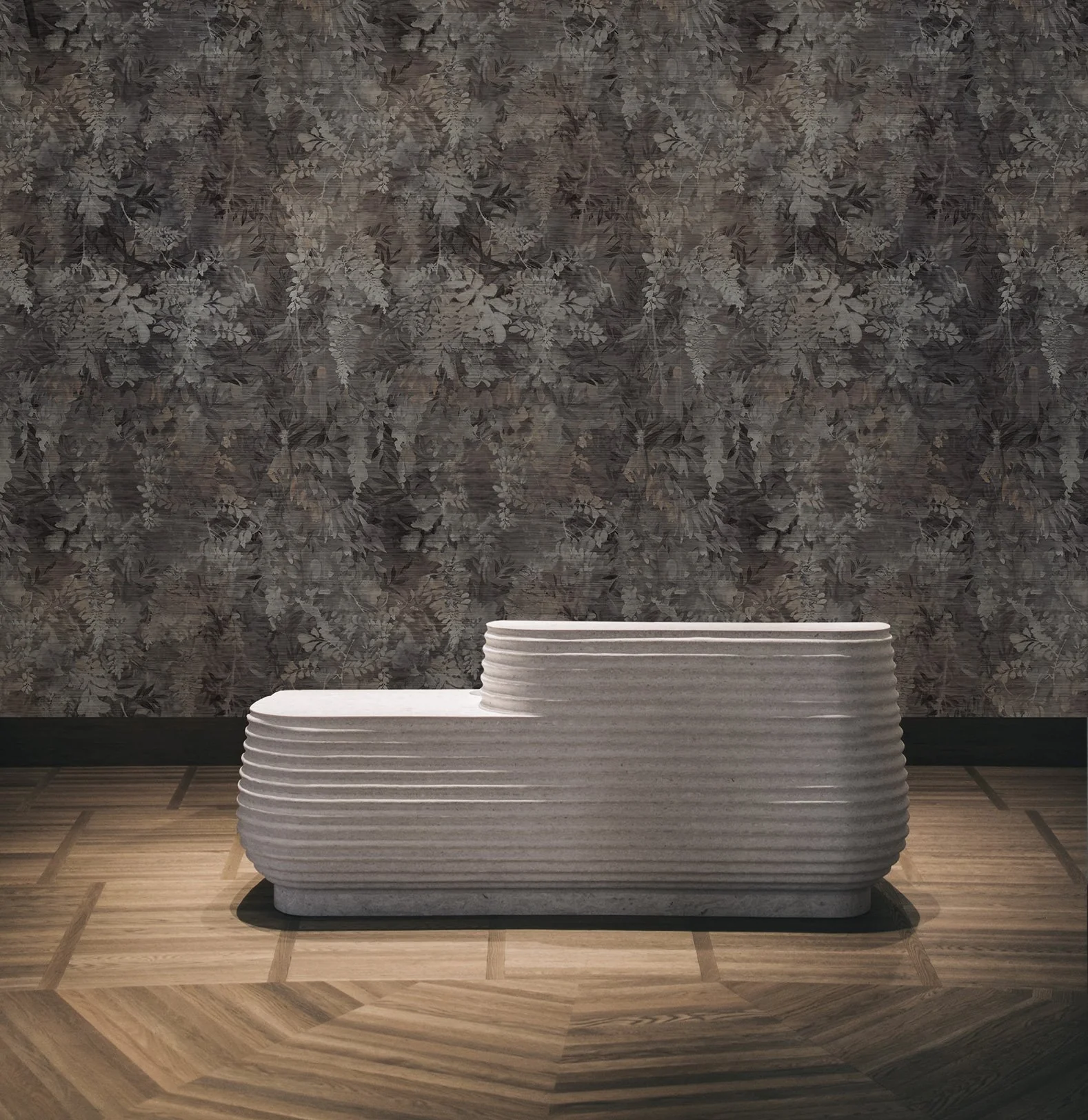 Detail of the Aurora dining room wallpaper pattern